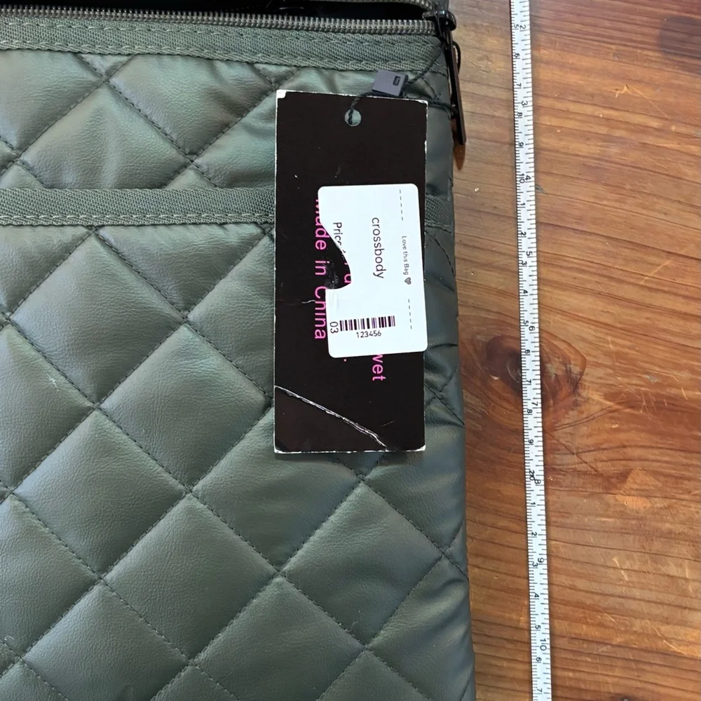 HAUTE SHORE Green Quilted Messenger Bag with Red and Black Strap - Picture 7 of 9